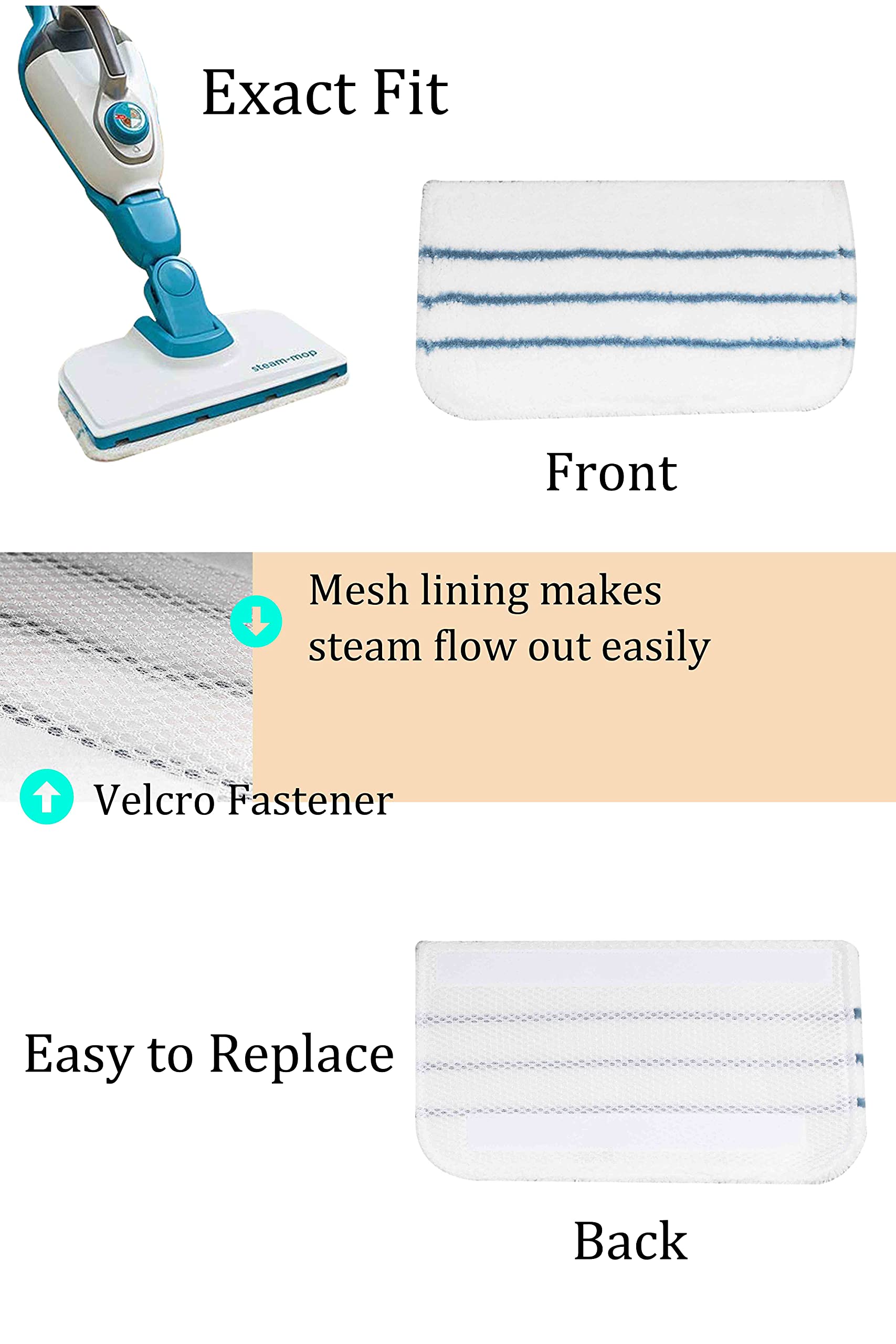 Amazinpure 6 pack SMP20 1600 Steam Mop Pads Replacement Compatible with Black+Decker Steam Mop FSMP20 SM1600 1610 1620 1630 SMH1621 HSMC1300FX HSMC1321 FSM1610 1630 BDH1855SM BDH1760SM 1765 1715