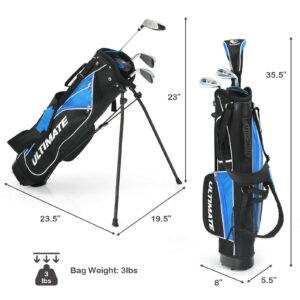 Tangkula Junior Golf Club Set for Children Right Hand, Includes #3 Fairway Wood & #7/#9 Irons, Putter, Head Cover & Rain Hood, Golf Stand Bag, Perfect for Children, Kids