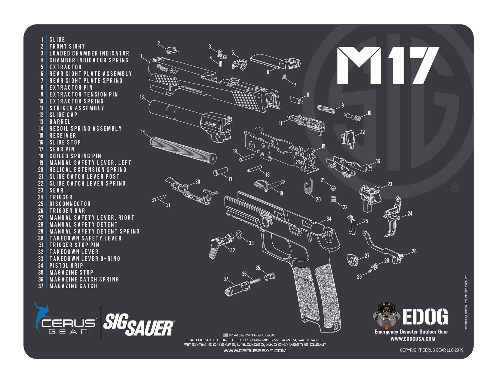 EDOG Range Warrior 27 Pc Gun Cleaning Kit - Compatible with Sig Sauer M17 - Schematic (Exploded View) Pistol ProMat Range Warrior Universal .22 9mm - .45 Kit & Tac Book Accessories Set