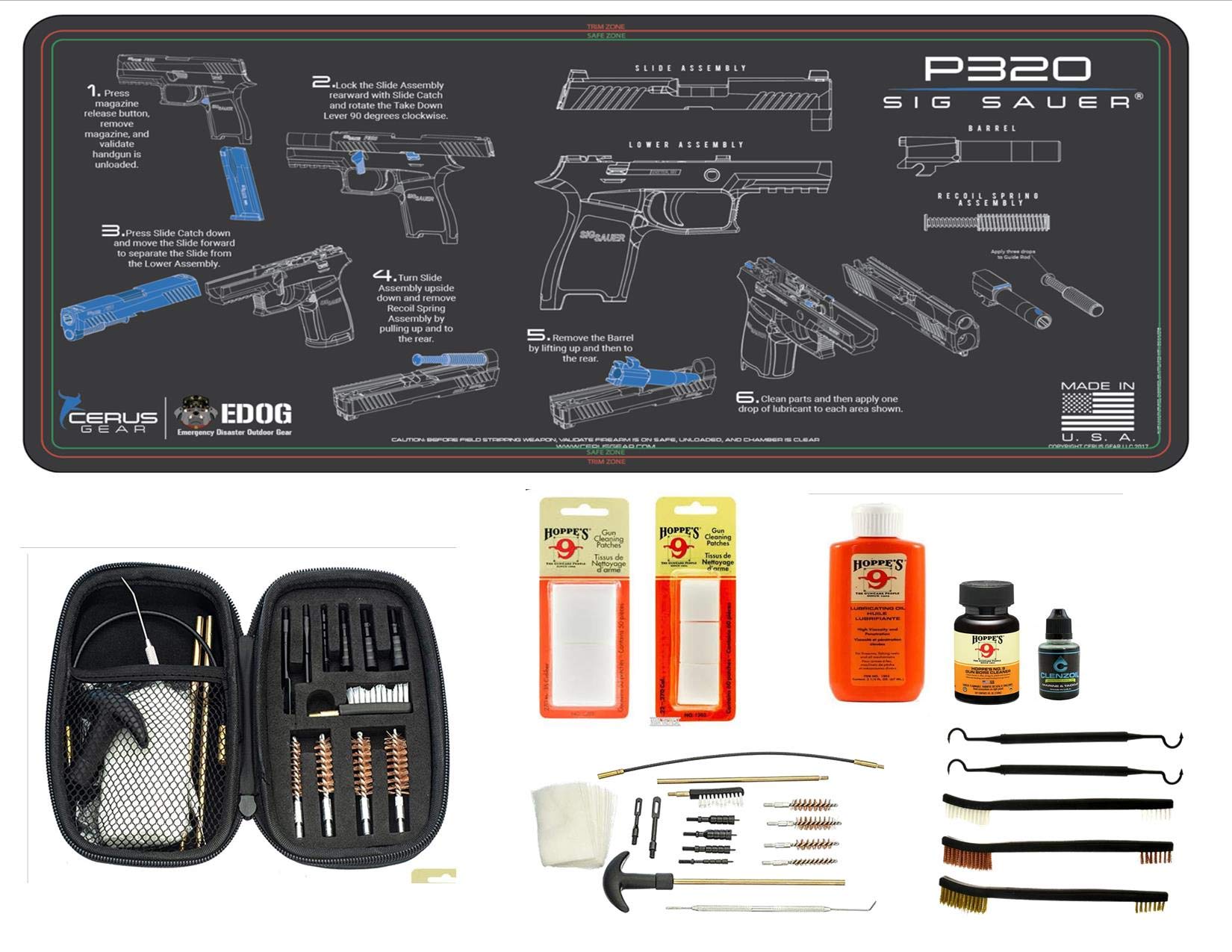 EDOG Range Warrior 27 Pc Gun Cleaning Kit - Compatible with Sig P320 - Instructional Step by Step Pistol Mat, Range Warrior Universal .22 9mm - .45 Kit & Tac Book Accessories Set