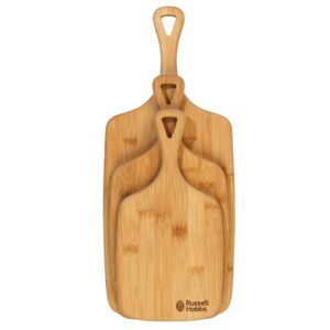 Russell Hobbs RH01971EU 3 Piece Bamboo Chopping Board Set - Reversible Paddle, Food Preparation & Charcuterie Platter Cheese Board Set, Strong & Durable, Grazing Board, 30/35/45cm With Hanging Holes