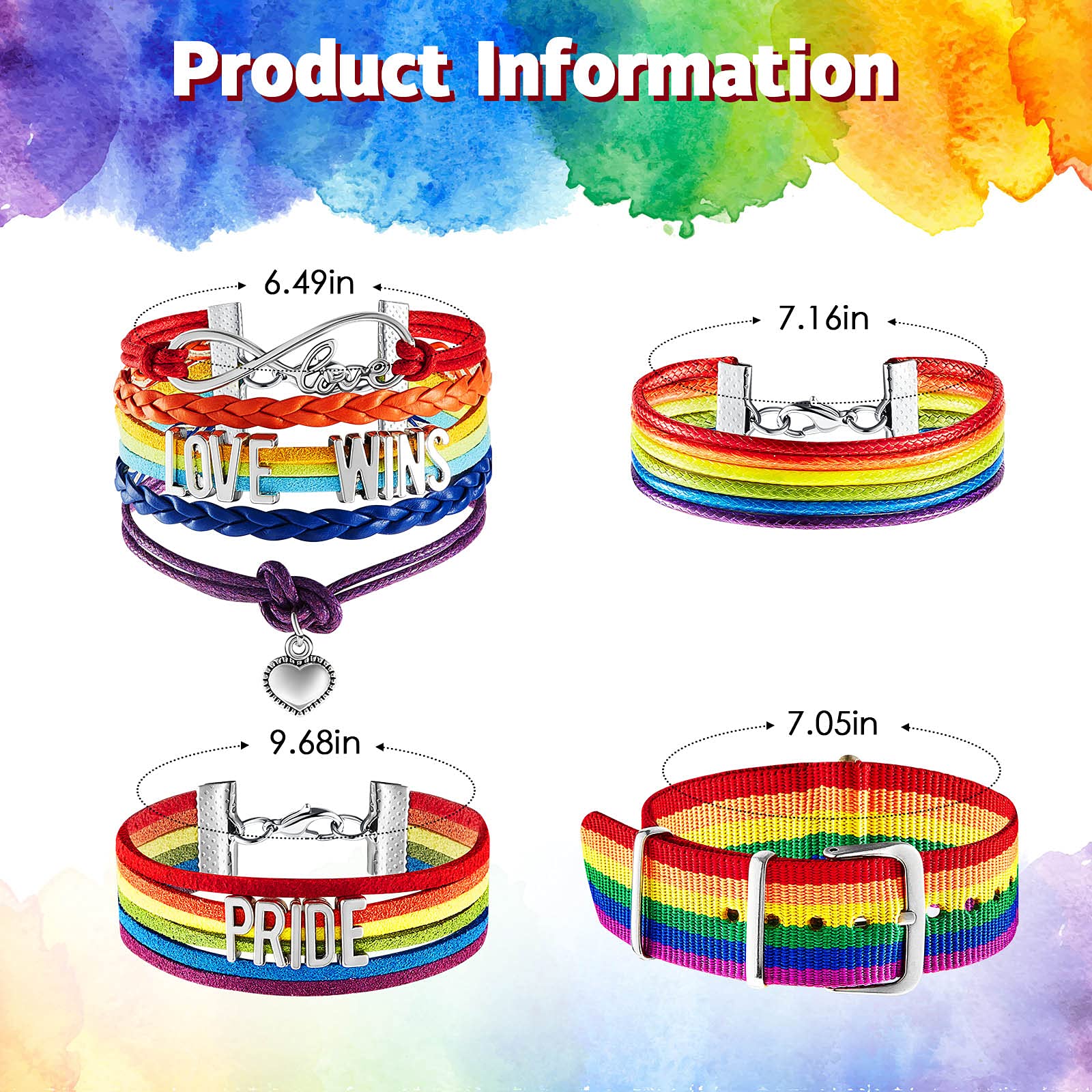 Hicarer 4 Pieces Rainbow Gay Pride Bracelet LGBT Handmade Love Wins Bracelet Pride Braided Bracelet Adjustable Nylon Watch Strap Wristband for Men Women