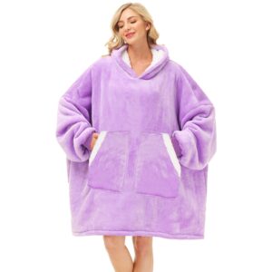 kipswiza oversized wearable blanket sherpa fleece thick warm hoodie blanket big hooded sweatshirt hoodie blanket for women mom sister girls teens men, purple