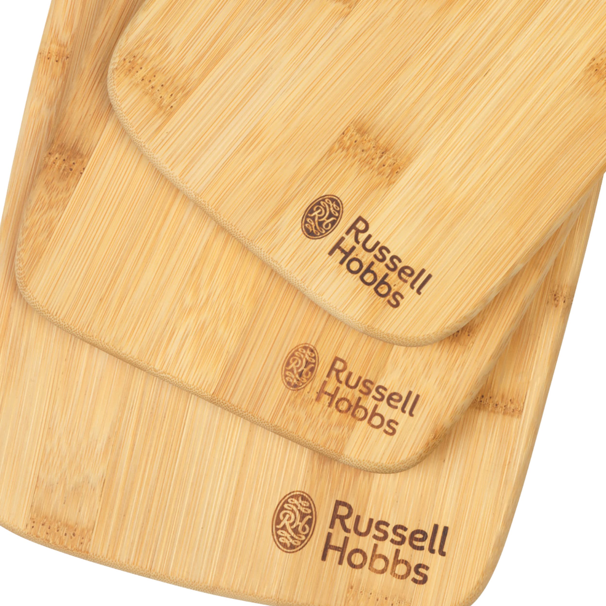 Russell Hobbs RH01971EU 3 Piece Bamboo Chopping Board Set - Reversible Paddle, Food Preparation & Charcuterie Platter Cheese Board Set, Strong & Durable, Grazing Board, 30/35/45cm With Hanging Holes