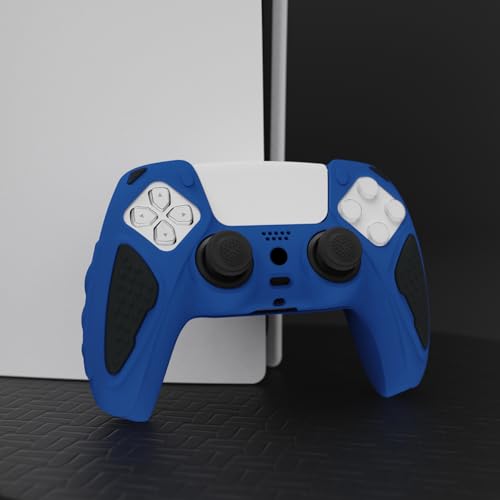 PlayVital Knight Edition Blue & Black Two Tone Anti-Slip Silicone Cover Skin for ps5 Controller, Soft Rubber Case for ps5 Wireless Controller with Thumb Grip Caps