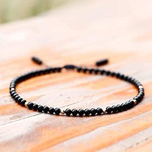 Jewever Black Obsidian Anklet Bracelet for Women crystals and healing stones Beach Foot Beaded Adjustable(8.5-10 Inches)