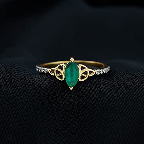 Rosec Jewels Natural Emerald Solitaire Celtic Knot Ring with Diamond, AAA Quality, Certified Emerald Diamond Promise Ring, 14K Yellow Gold, Size:US 7.00