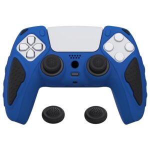 PlayVital Knight Edition Blue & Black Two Tone Anti-Slip Silicone Cover Skin for ps5 Controller, Soft Rubber Case for ps5 Wireless Controller with Thumb Grip Caps