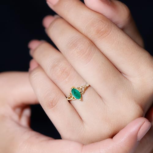 Rosec Jewels Natural Emerald Solitaire Celtic Knot Ring with Diamond, AAA Quality, Certified Emerald Diamond Promise Ring, 14K Yellow Gold, Size:US 7.00