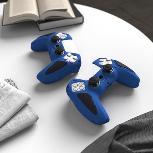 PlayVital Knight Edition Blue & Black Two Tone Anti-Slip Silicone Cover Skin for ps5 Controller, Soft Rubber Case for ps5 Wireless Controller with Thumb Grip Caps