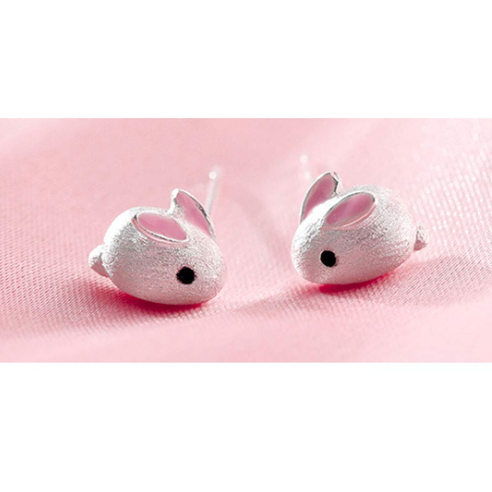 Small Cute Pink Bunny Rabbit Stud Earrings for Women Girls Teen Dainty Animal Cartilage Tragus Post Sensitive Ears Jewelry Birthday Friendship Gift (silver)