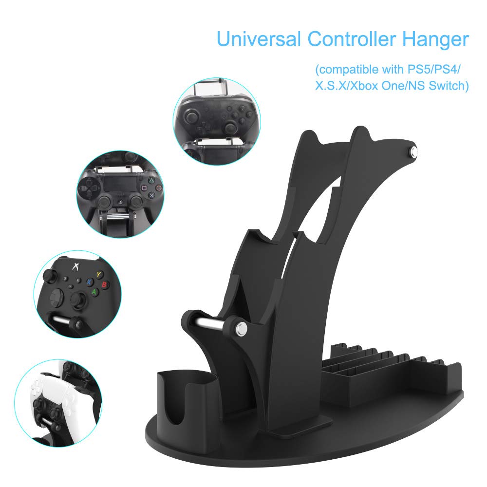 EJGAME Dual Game Controller & Headphone & Media Remote & Game Disc Stand Holder Compatible with PS5,/PS4/Xbox ONE/Series X/Switch,Stay Organized(Black)