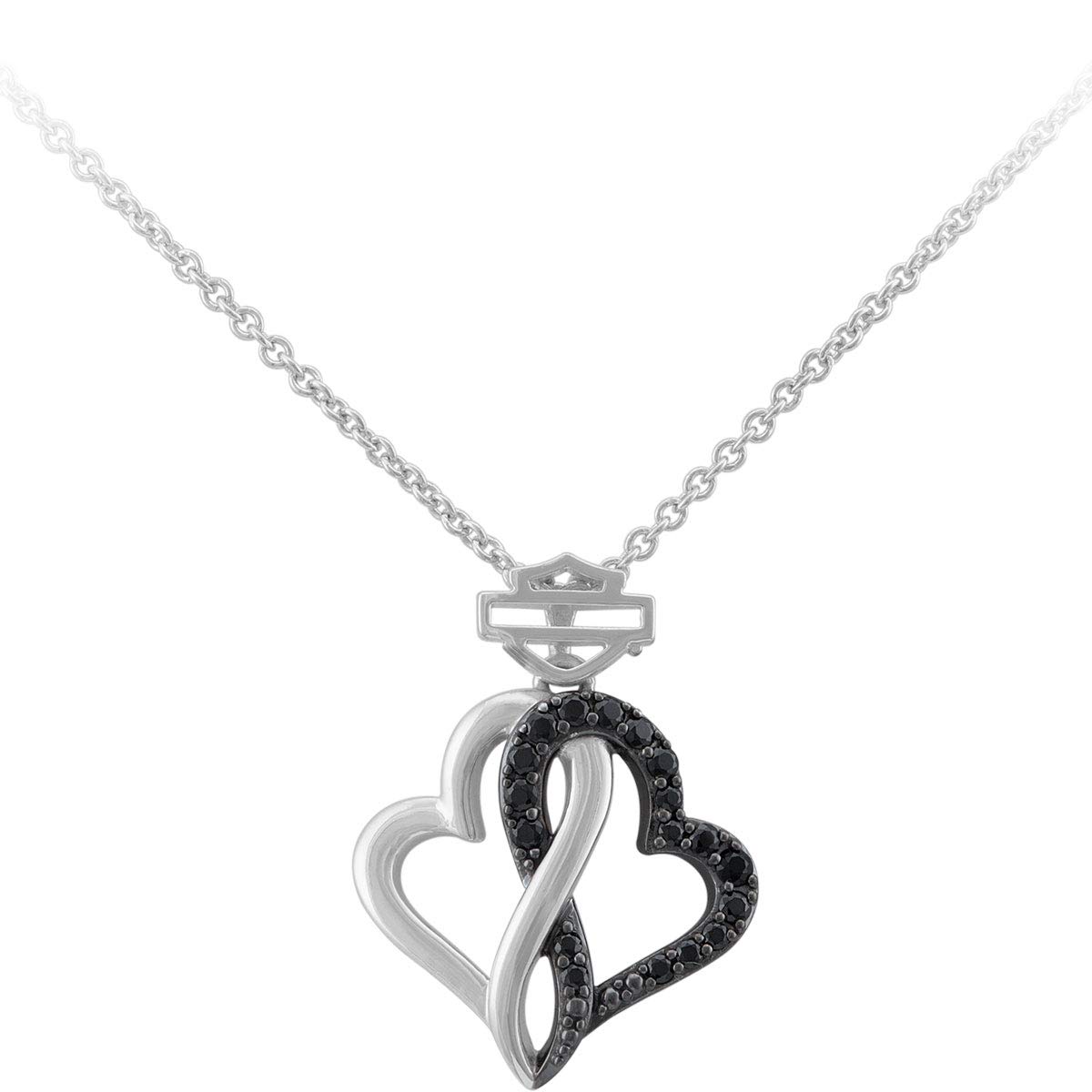 Harley-Davidson Womens 9.25 Sterling Silver Black & White Infinity Hearts Necklace HDN0485