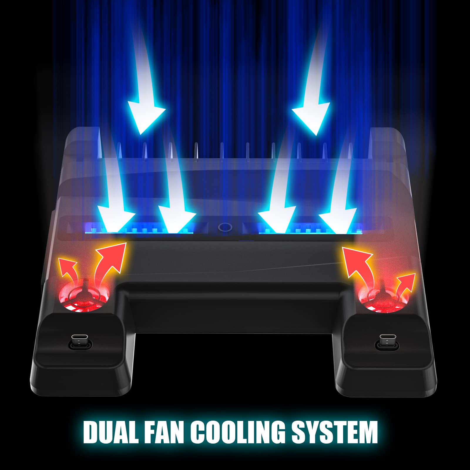 HEATFUN PS5 Charger Stand with Cooling Fan, 3 Levels Adjustable Speed, 12 Game Rack Organizer, Dual USB Ports, LED Indicator, Compatible with Disc and Digital Versions