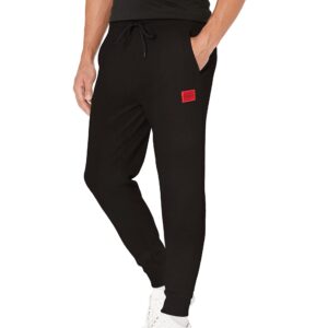 HUGO Boss Mens Regular Fit Square Logo Jersey Drawstring Joggers Sweatpants, Raven Black, Medium US