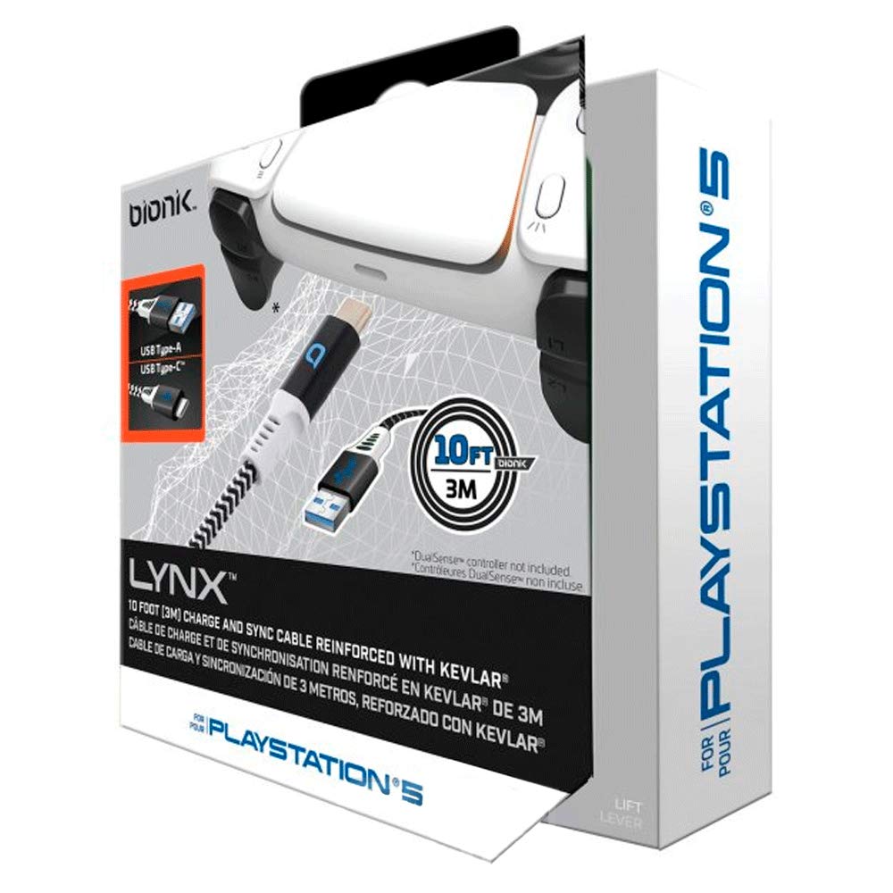 Bionik Lynx: 10-Ft Type-C Premium Cable for PlayStation 5 -Tangle Resistant, Reinforced With Kevlar