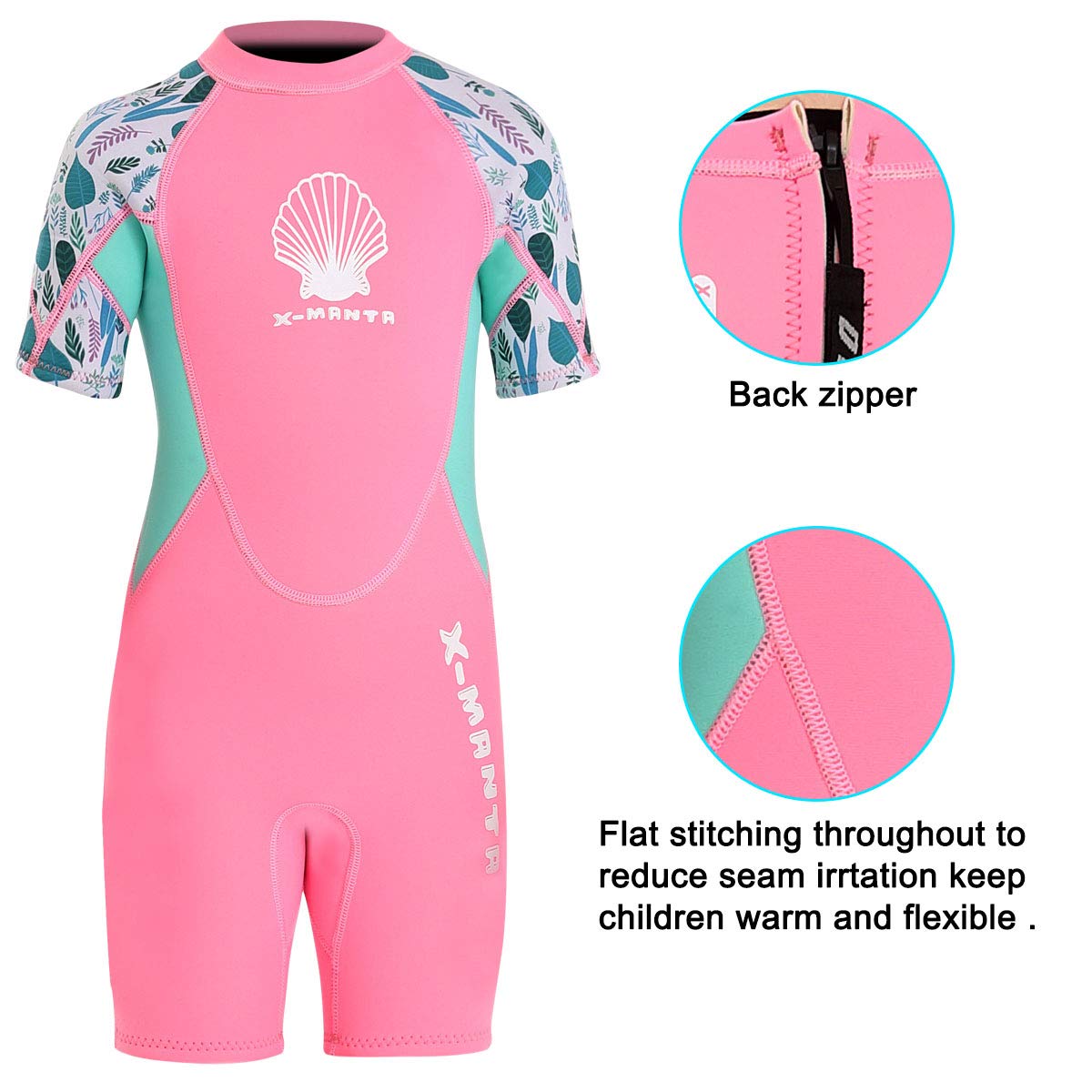 Kids Wetsuit Full Suits Shorty Suits Girls 2.5mm Neoprene Swimsuit UV Protection Keep Warm Short Sleeve Wetsuits for Swimming Diving Scuba XL Size