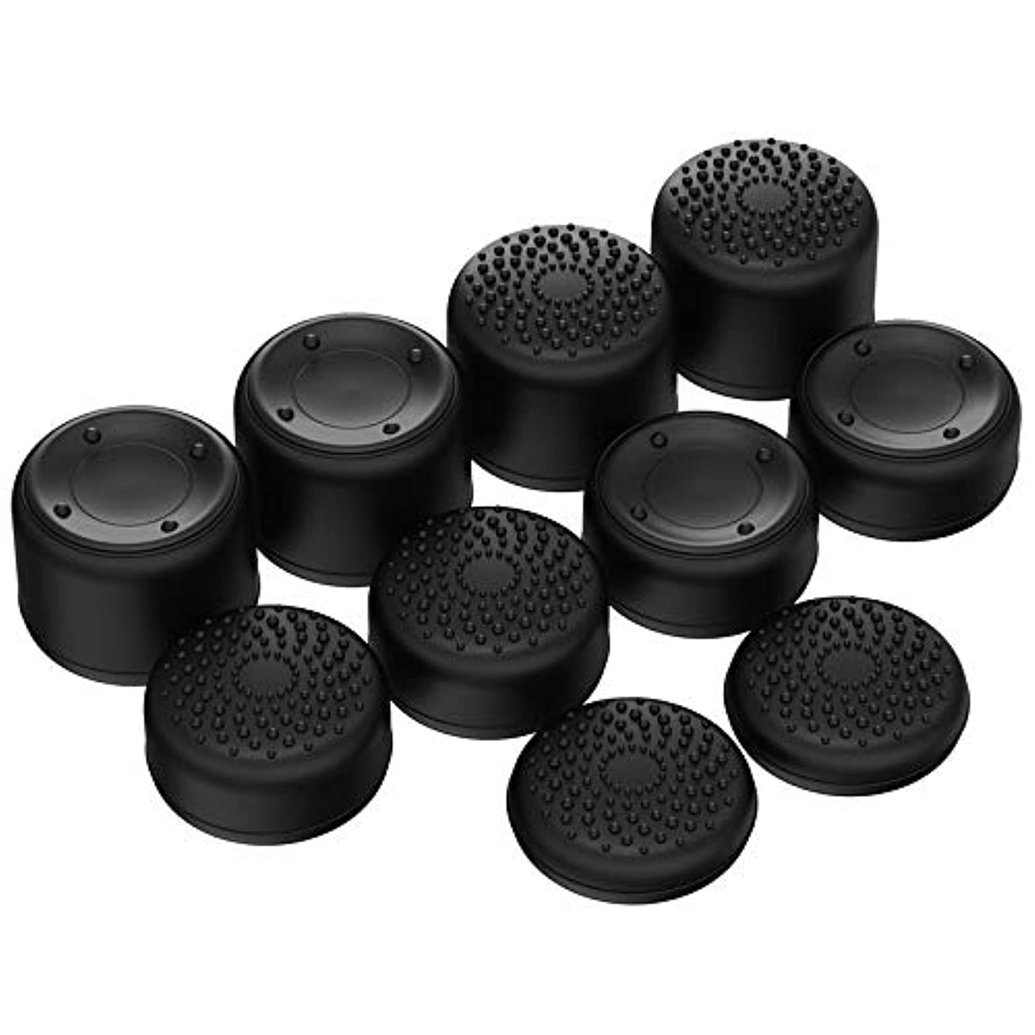 PlayVital Black Ergonomic Thumbstick Grips for Nintendo Switch Pro, PS5, for PS4, Xbox Series X/S, Xbox One, Xbox One X/S Controller - with 3 Height Convex and Concave - Raised Dots & Studded Design