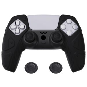 PlayVital Mecha Edition Black Ergonomic Soft Controller Silicone Case Grips for ps5, Rubber Protector Skins with Thumbstick Caps for ps5 Controller - Compatible with Charging Station