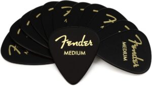 fender classic celluloid guitar picks 351 shape, black, medium, 12-pack