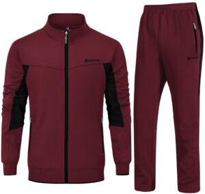 rdruko men's track suits sweatsuits 2 piece set jogging workout casual warm up outfit full zip(red, us xxl)