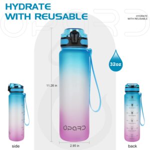 Opard 32oz Sports Water Bottle with Motivational Time Marker to Drink, Reusable BPA Free Tritan with Filter for Gym and Outdoor