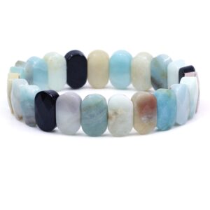 Keleny 14mm Natural Multicolor Amazonite Faceted Oval Beads Crystal Elastic Bangle 7.5 Inch