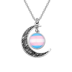 UJIMS Gay & Lesbian Pride Gifts LGBTQ Crescent Moon Charm Pendant Necklace Rainbow Pride Jewelry for Transgender Pansexual Asexual (Transgender Necklace)