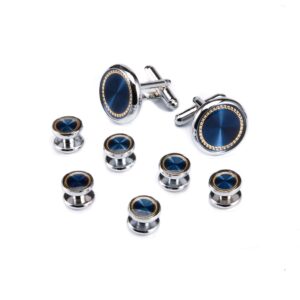 UJOY Men's Jewelry Cufflinks and Studs for Tuxedo Shirts for Weddings, Business, Dinner (Blue)