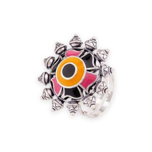 voylla women's kalbelia enamel embellished ring (silver)