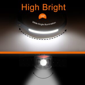 EGUKU Headlamp Flashlight, Rechargeable LED Headlamps 1200Lumens 2 COB 230°Wide Beam Headlight with Motion Sensor Bright 5 Modes Lightweight Waterproof Head Lamp for Outdoor Running, Camping Hiking