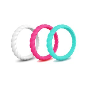 caiyao 3 pcs silicone wedding ring thin rubber wedding bands stackable braided ring fashion colorful athletic ring sets comfortable fit skin safe affordable braided silicone wedding bands for women-6