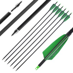 ZSHJGJR 6/12pcs 31" Archery Carbon Arrows Spine 500 Hunting Target Arrows with 4 inch Turkey Feather for Compound Recurve Bow Shooting Practice (Green, 12pcs)