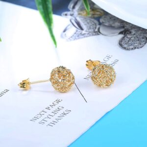 FIBO STEEL 3 Pairs Gold Knot Earrings For Women Men 14K Gold Plated Woven Ball Stud Earrings Simple Post earrings For Women Gold