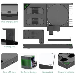 FASTSNAIL Vertical Stand Cooling Fan for Xbox Series X with 2 Pack 1400mAh Rechargeable Batteries, Charging Station for Xbox Series X/S Controller with Game Slot and Headset Stand-Not for Xbox One S/X