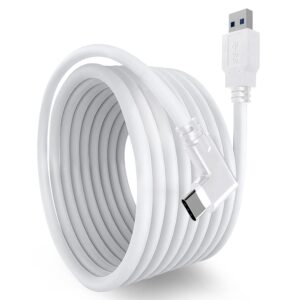 TNE 16ft Link Cable for Oculus Quest 2 & Quest 1 for PC Gaming & Charging | High Speed Data Transfer & Fast Charger Cord 90 Degree Angled Type C USB3.2 Gen1 to USB Type A Power Cable (16ft/5M, White)