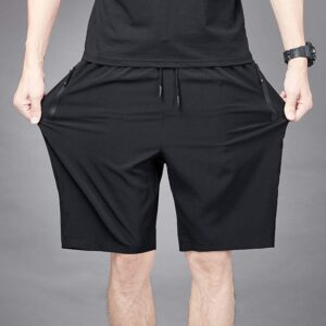 Men's Gym Workout Shorts Quick Dry Lightweight Athletic Training Running Hiking Jogger with Zipper Pockets(Muaney-MenSportShorts7022-Black03-L)