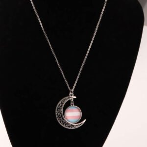 UJIMS Gay & Lesbian Pride Gifts LGBTQ Crescent Moon Charm Pendant Necklace Rainbow Pride Jewelry for Transgender Pansexual Asexual (Transgender Necklace)