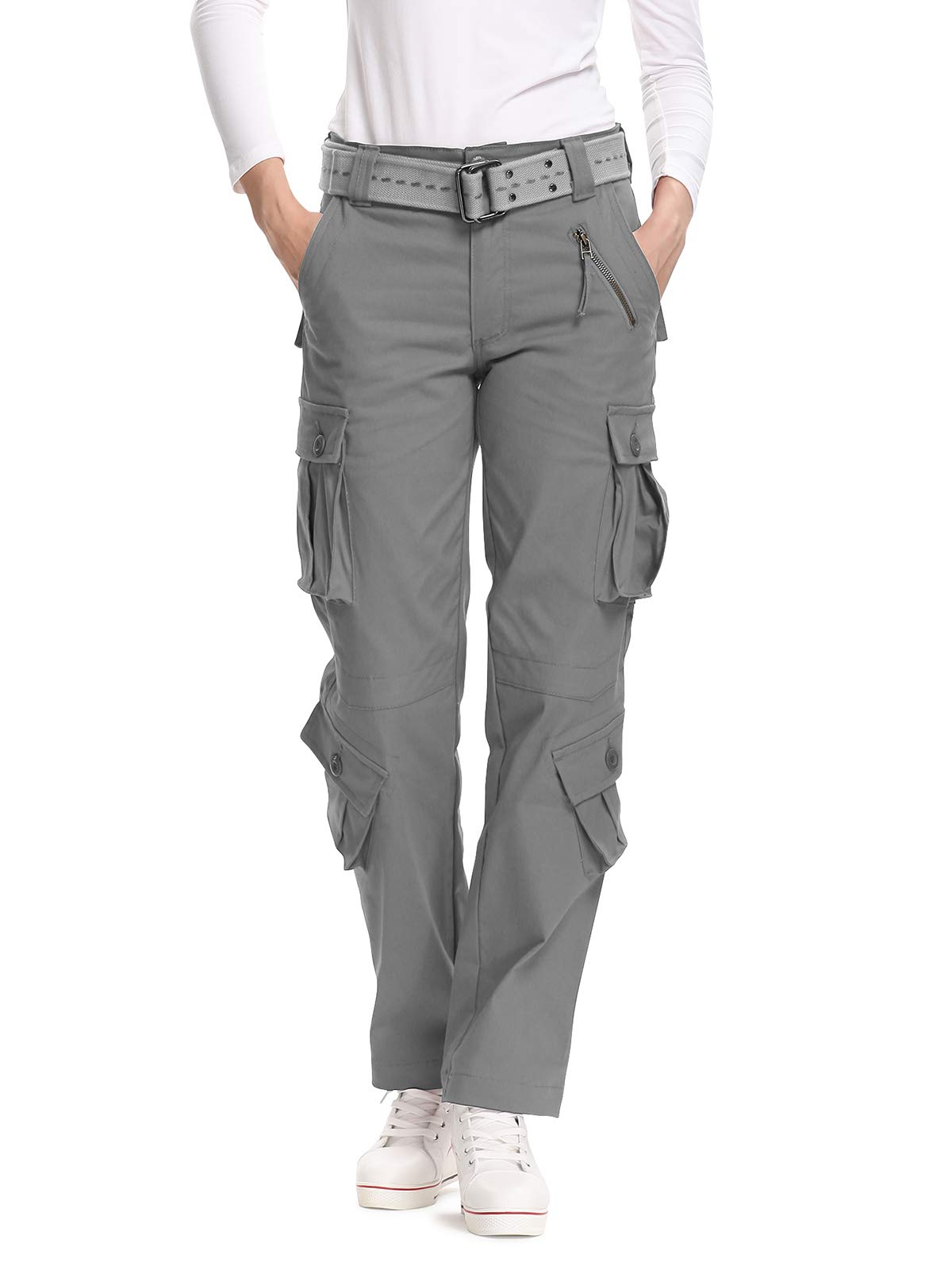 Mesinsefra Women's Cargo Pants Camping Pants Cotton Work Casual Loose Fit Trousers with Multi Pockets Grey 6