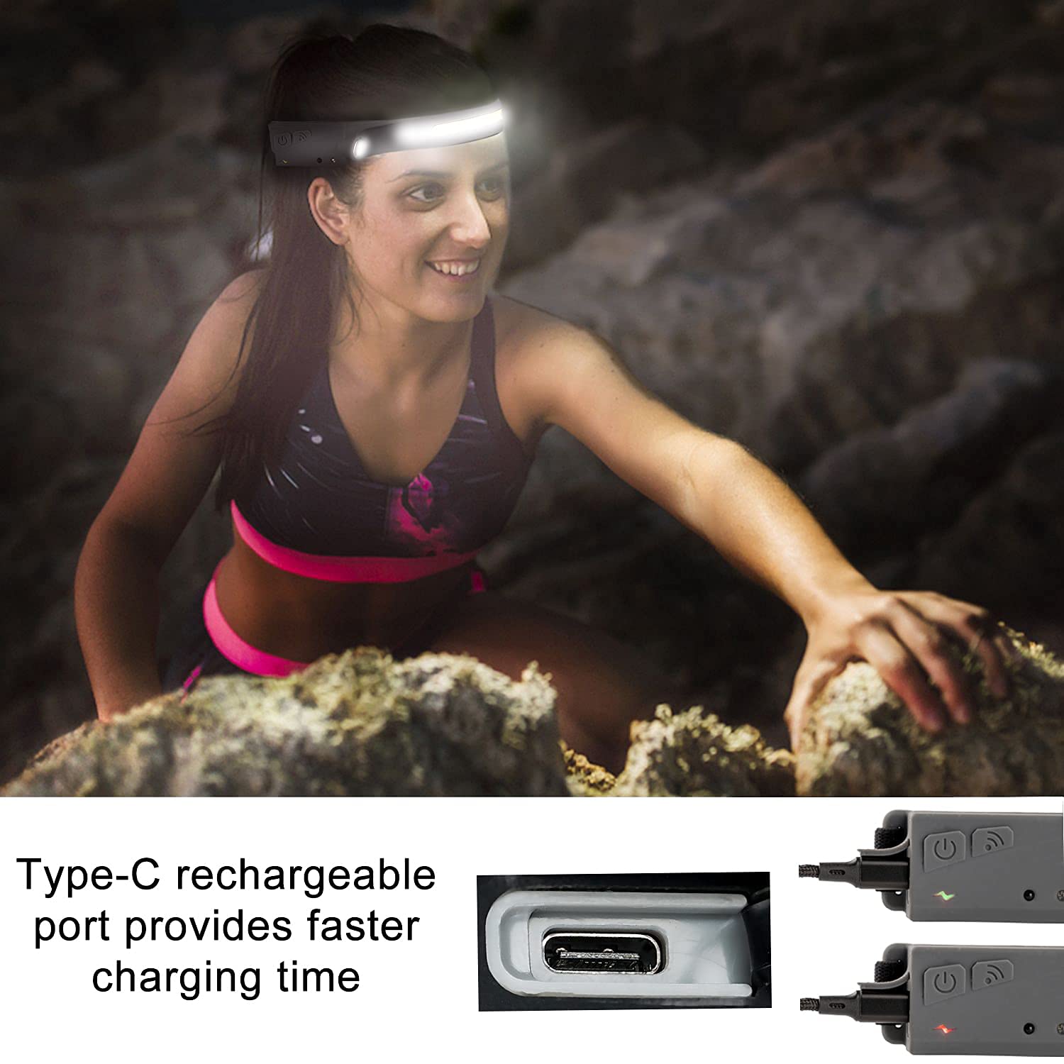 EGUKU Headlamp Flashlight, Rechargeable LED Headlamps 1200Lumens 2 COB 230°Wide Beam Headlight with Motion Sensor Bright 5 Modes Lightweight Waterproof Head Lamp for Outdoor Running, Camping Hiking