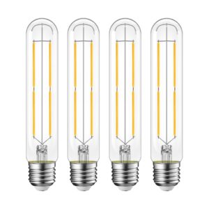 lvwit t10 dimmble led tubular bulb 7.7w(60w equivalent) vintage edison led filament lights e26 medium base 2700k warm white, 800lm,clear glass cover,4-pack