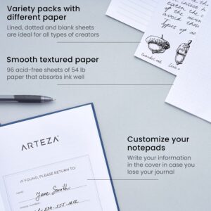 ARTEZA Journals, Pack of 3, 6x8 Inches, 96 Sheets, Cobalt Blue, Med Blue, and Navy, Hardcover Noteboos with Smooth Lined, Blank and Dotted Paper