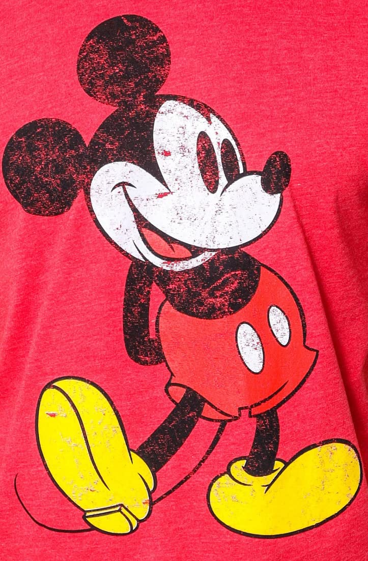 Disney Mickey Mouse Classic Distressed Standing T-Shirt(LG, Heather Red)