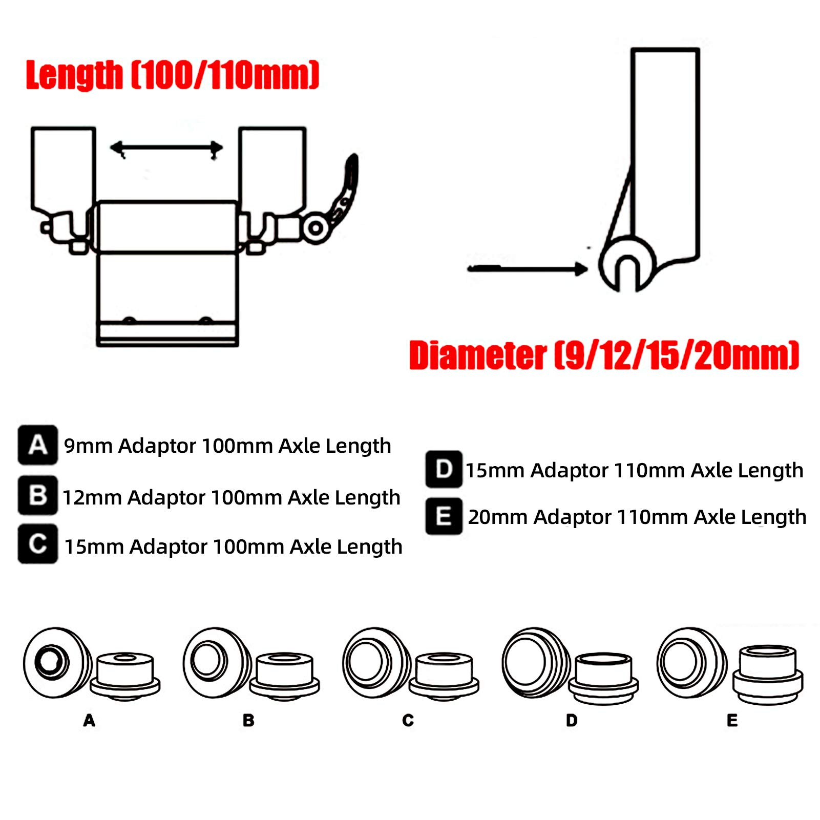 ROCKBROS Suction Cup Bike Rack Adapter 9/12/15/20mm Diameter 100/110mm Axle Length for Car Roof Top Sucker Bike Rack