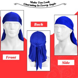 16 Pieces Velvet Durags for Men Long Tail Durags Caps Wide Strap Headwraps Soft Turban Beanies Pirate Hat Velvet Doo Rag for 360 Waves Men Women, 16 Colors