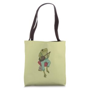 cottagecore frog - cute frog playing banjo on mushroom tote bag