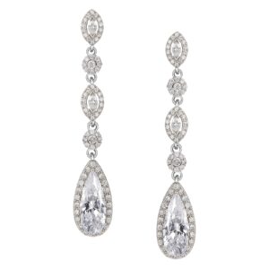 sweetv long pear-shaped wedding birdal earrings for brides, bridesmaids, crystal chandelier dangle drop earrings for women prom, silver