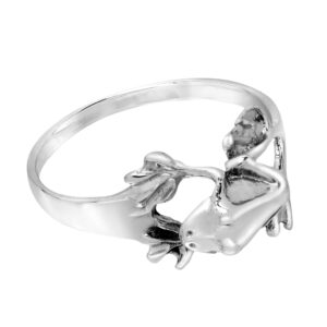 AeraVida Incredible Leaping 3D Tree Frog .925 Sterling Silver Band Ring (8)