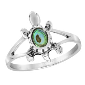 AeraVidaExquisite Swimming Abalone Shell Turtle .925 Sterling Silver Chic Band Ring for Women - Size 9