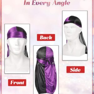 12 Pieces Silky Durag Pirate Cap Long Tail Headwraps for Men and Women Silky Durag Hip Hop Rapper Doo Rag Sleep Hat (Two-Tone Style)